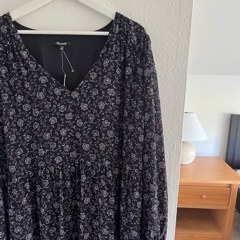 Madewell Black Floral Long Sleeve Dress - Picture 3 of 9